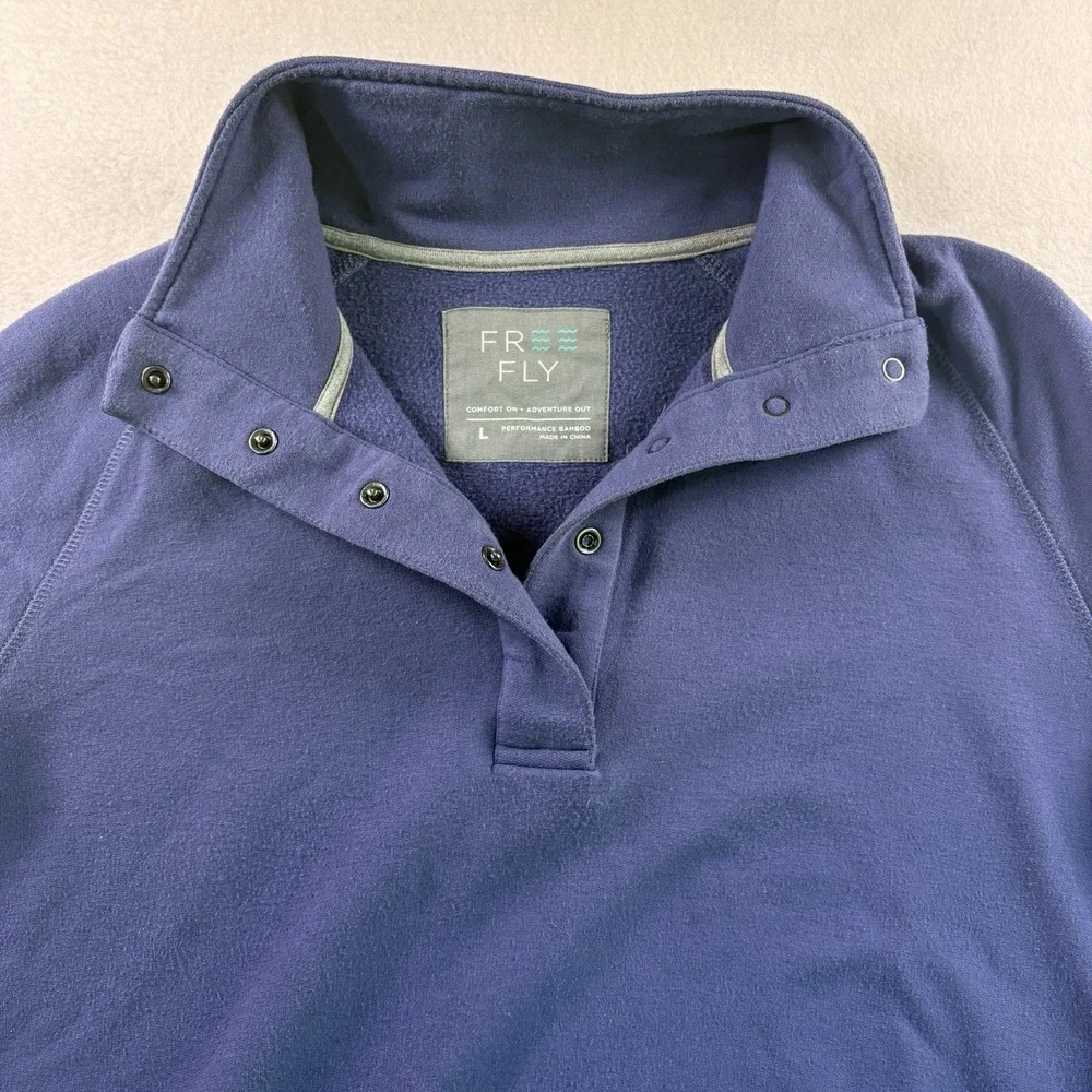 Free Fly Performance Bamboo Pullover Womens Large Blue Snap Collar Shirt